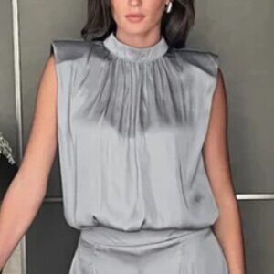 Mock Neck Padded Shoulder With Lace Trim Bodysuit NWT